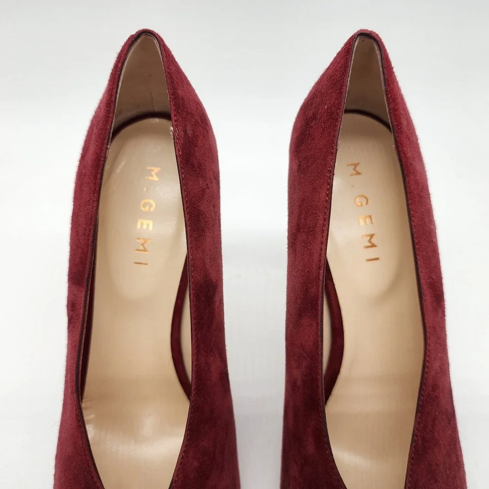M. Gemi V-Cut Pumps Women's 37.5 Burgundy Suede V-Vamp Pointed Toe Stiletto